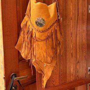 Miakoda leather and abalone bag